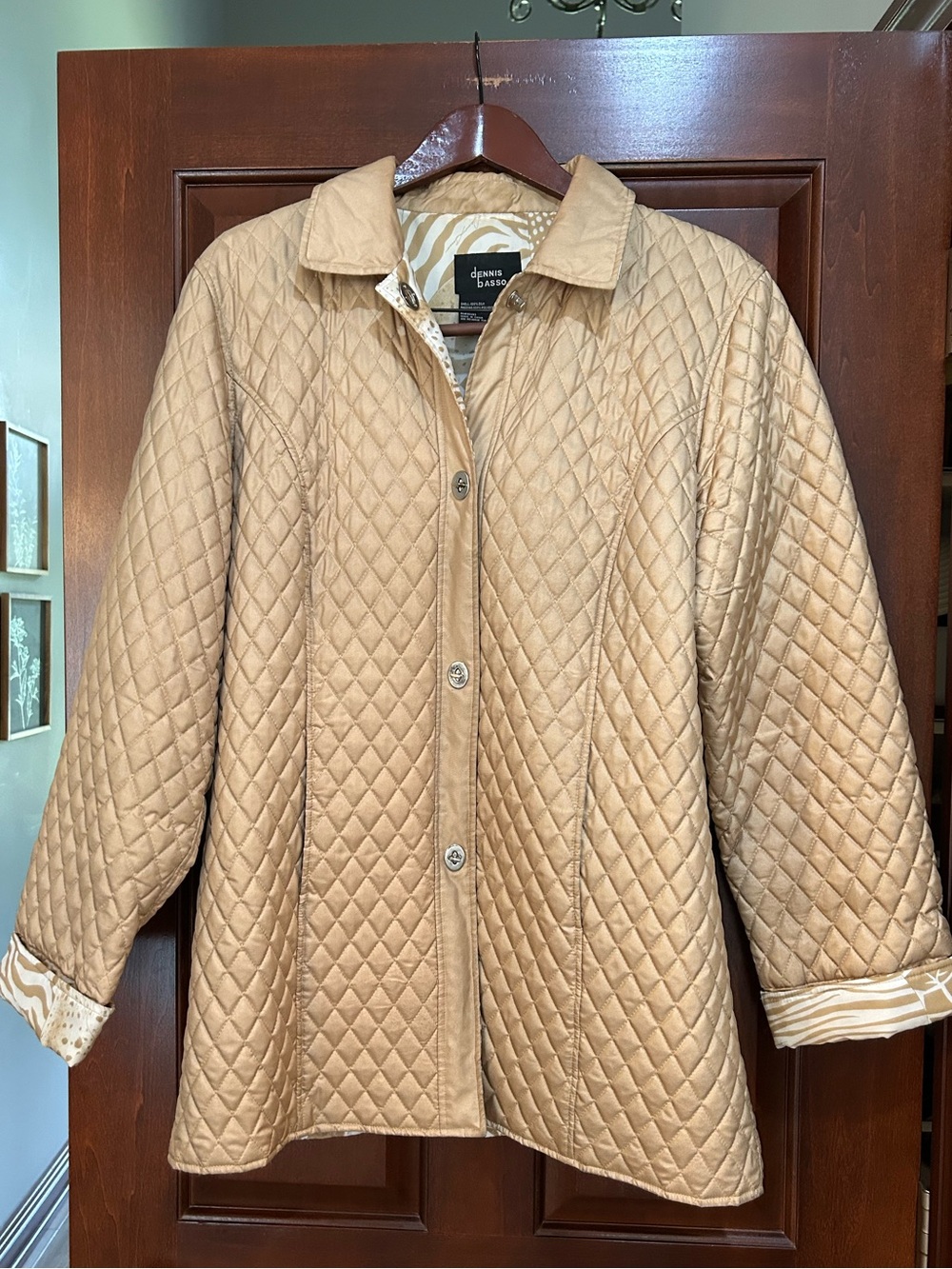 Dennis Basso Tan Quilted Jacket Snap Front Lightweight Coat Size S